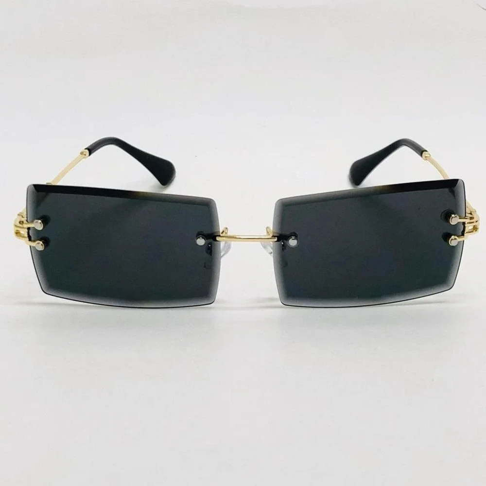 Rimless Rectangle‎ Sunglasses Men Women Fashion Trendy Shades Style Dark Black